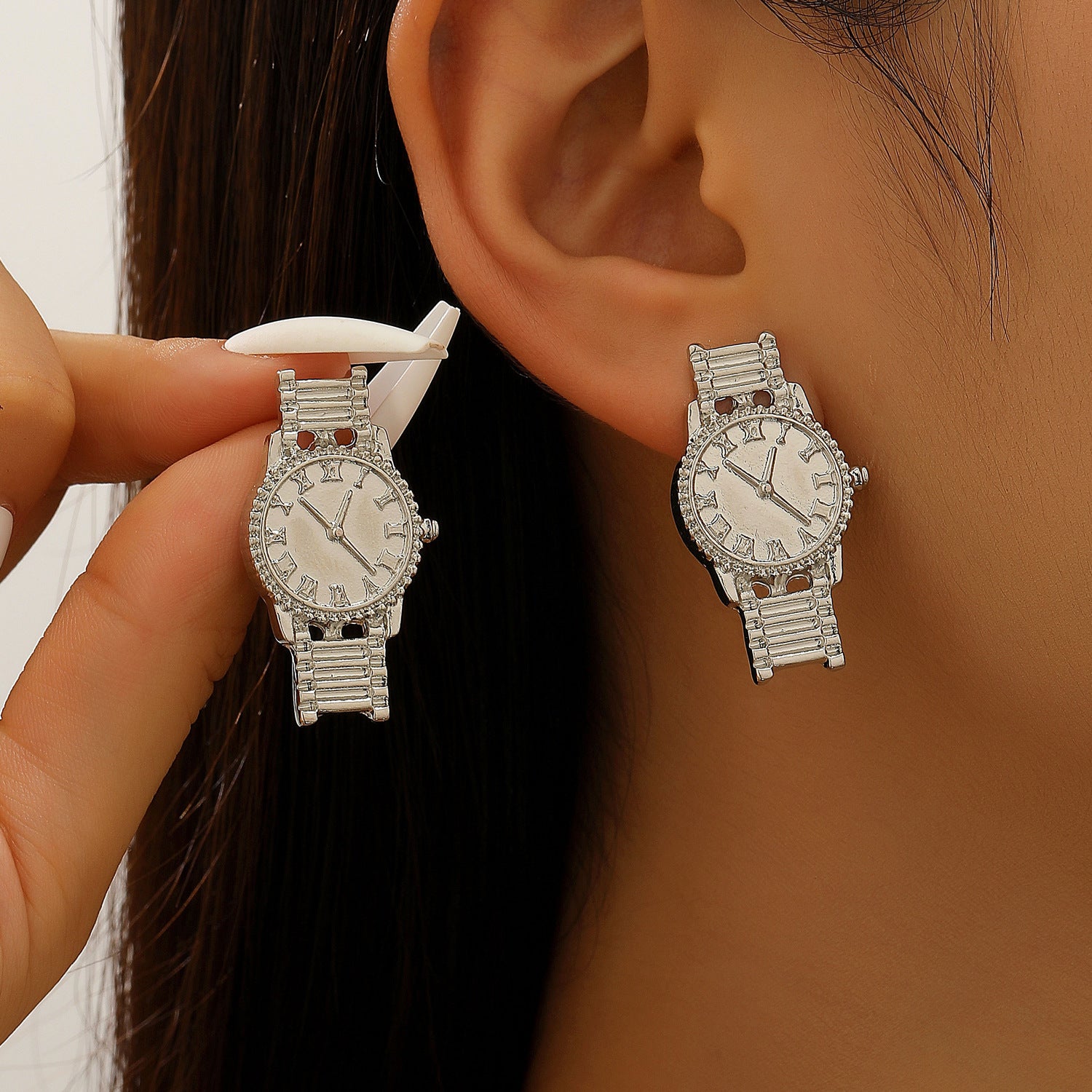 Wholesale High-end watch earrings,  personalized niche street style trend gold watch earrings